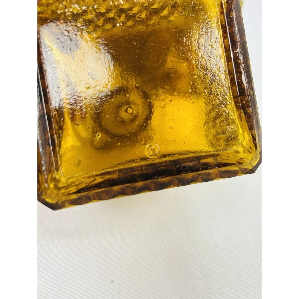 Vintage Amber Square Diamond Point Decanters Glass Stopper Shot Glass MCM Set